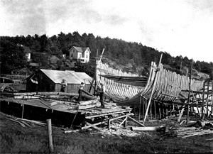 Bilde av skipsbygging, spantene er reist